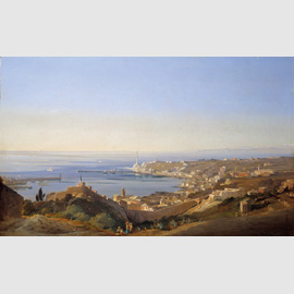 Veduta del porto di Genova, olio su tela. Collezione privata