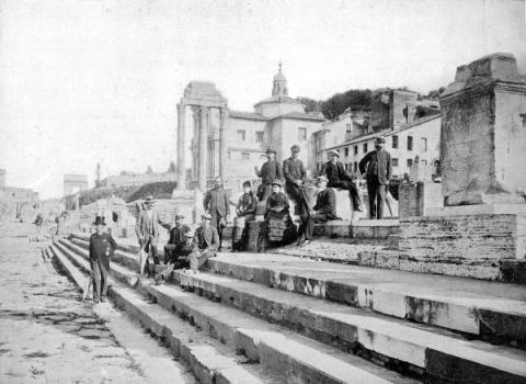  Domenico Rocchi (1856 – post 1914)  Archeologi al Foro Romano, 1880 ca. stampa d’epoca ai sali d’argento, AF 1588