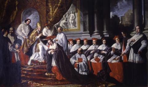 Innocenzo X Pamphilj conferisce il cappello cardinalizio a Fabio Chigi